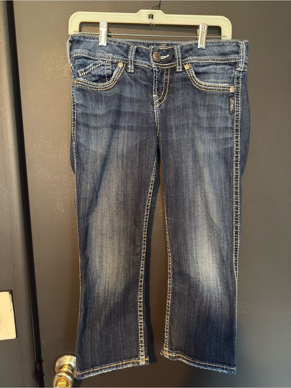 Silver Jean Capri with Contrast Stitching size W28
